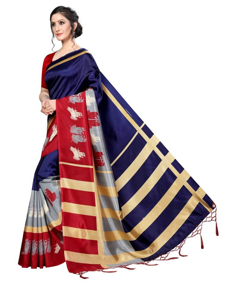 Multicolor Printed Art Silk Saree With Blouse