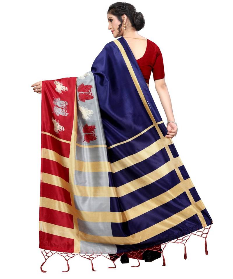 Multicolor Printed Art Silk Saree With Blouse