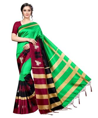 Multicolor Printed Art Silk Saree With Blouse 1