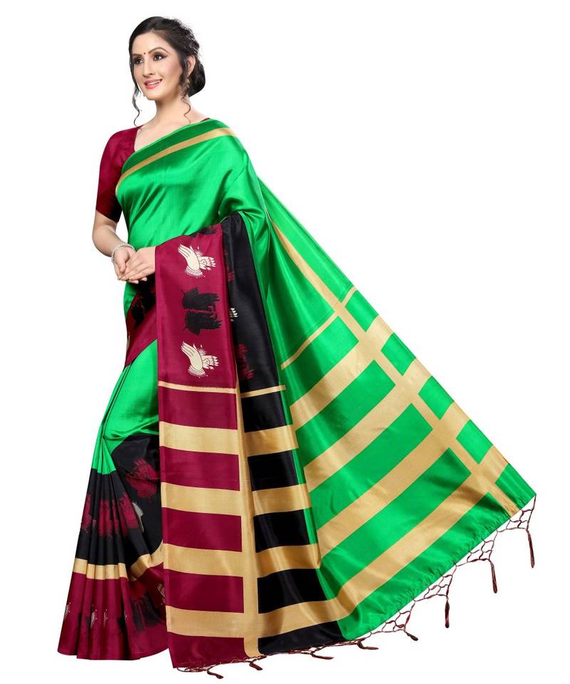 Multicolor Printed Art Silk Saree With Blouse
