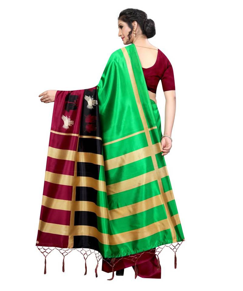 Multicolor Printed Art Silk Saree With Blouse