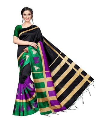 Multicolor Printed Art Silk Saree With Blouse 1
