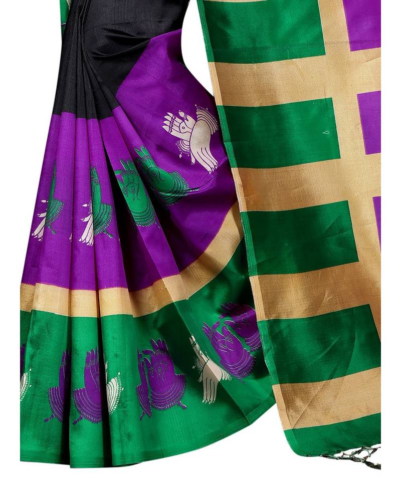 Multicolor Printed Art Silk Saree With Blouse