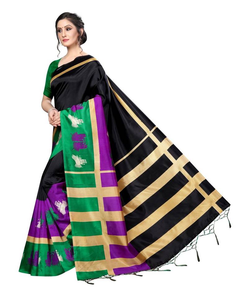 Multicolor Printed Art Silk Saree With Blouse