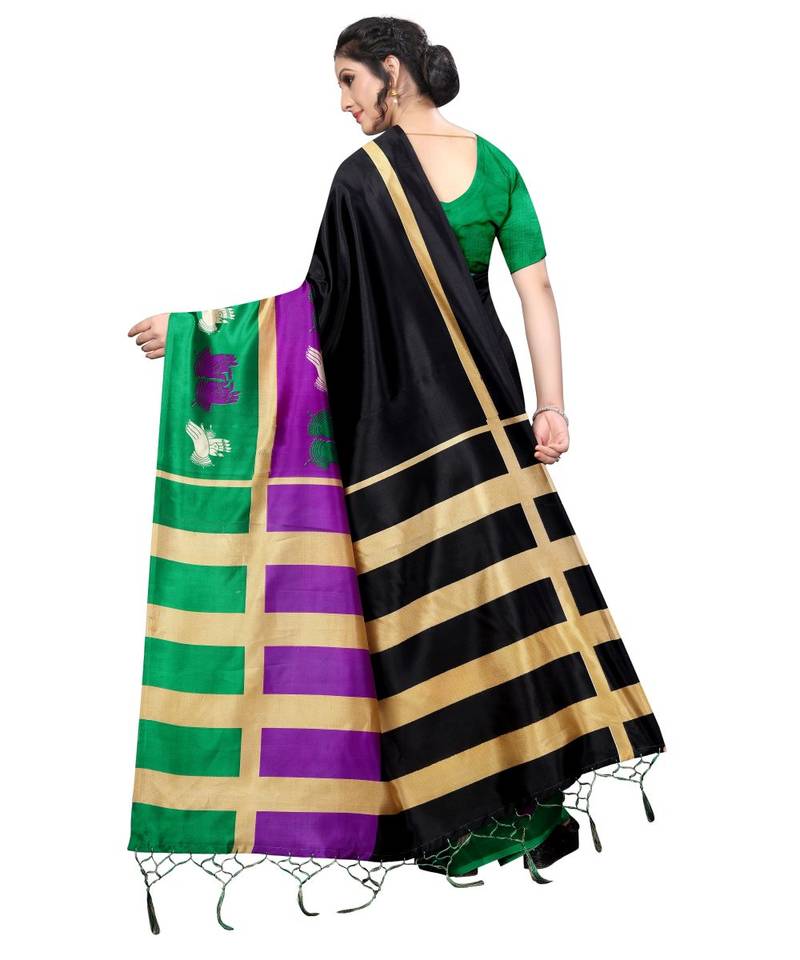 Multicolor Printed Art Silk Saree With Blouse