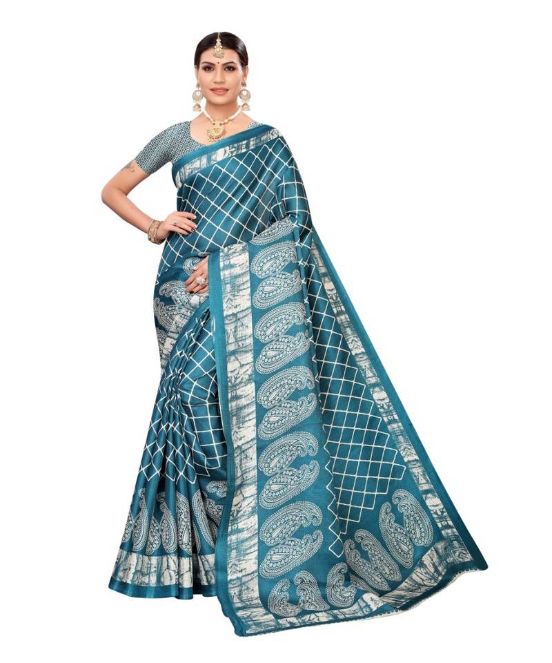 Multicolor Printed Art Silk Saree With Blouse