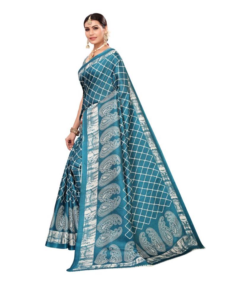 Multicolor Printed Art Silk Saree With Blouse