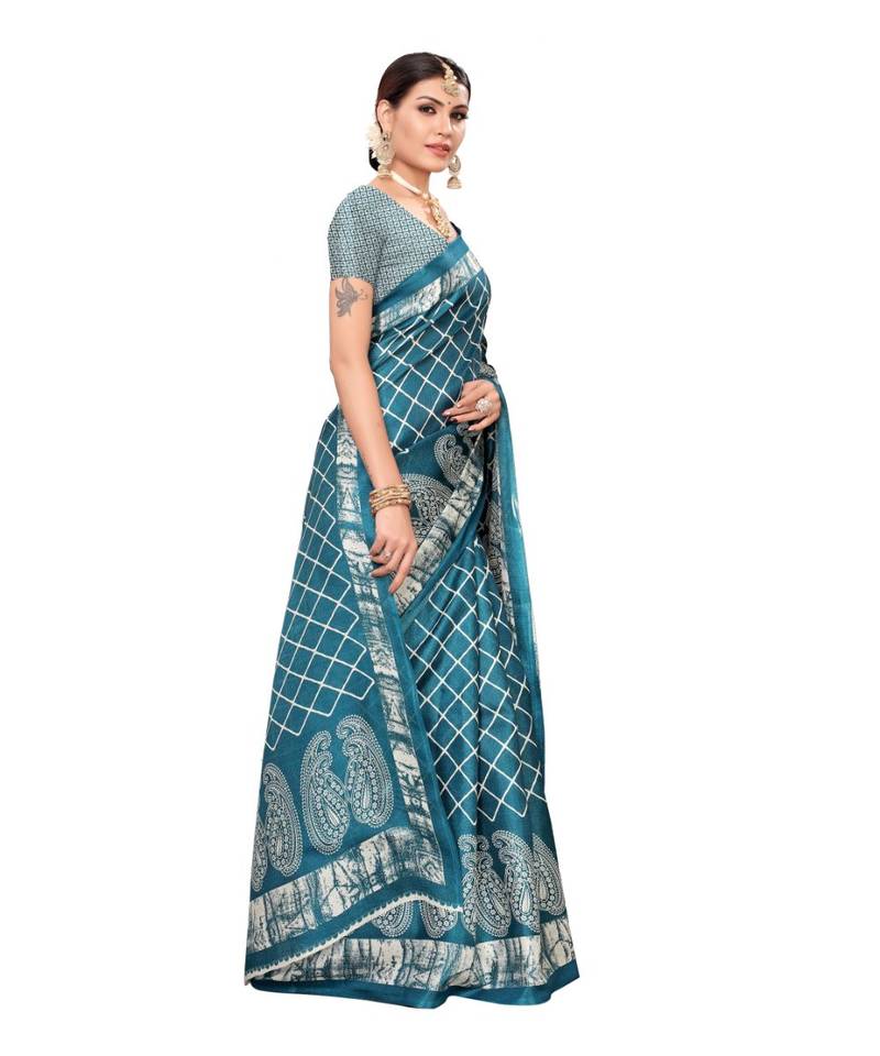 Multicolor Printed Art Silk Saree With Blouse