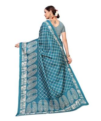 Multicolor Printed Art Silk Saree With Blouse 4