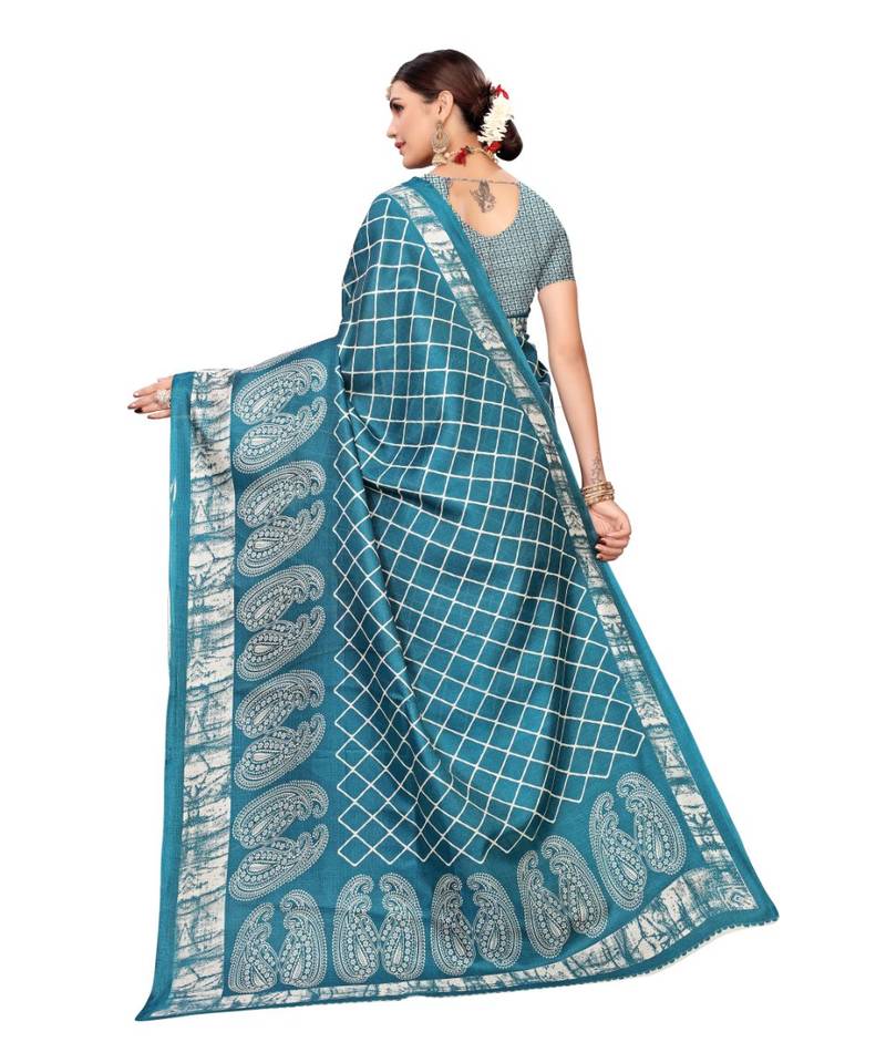 Multicolor Printed Art Silk Saree With Blouse