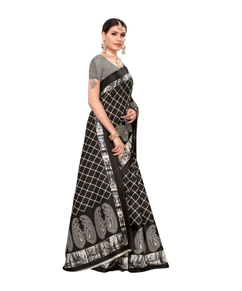 Multicolor Printed Art Silk Saree With Blouse