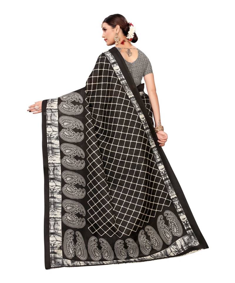 Multicolor Printed Art Silk Saree With Blouse