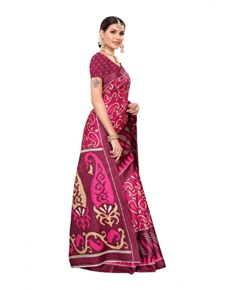 Multicolor Printed Art Silk Saree With Blouse