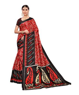 Multicolor Printed Art Silk Saree With Blouse 1