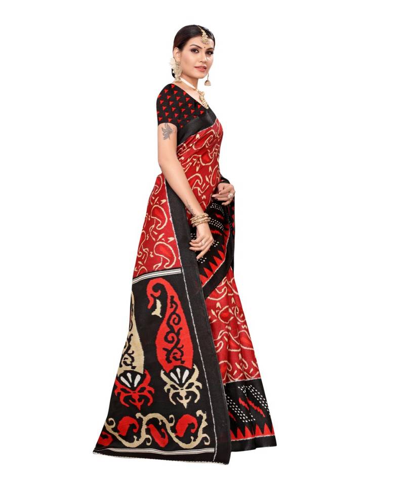Multicolor Printed Art Silk Saree With Blouse