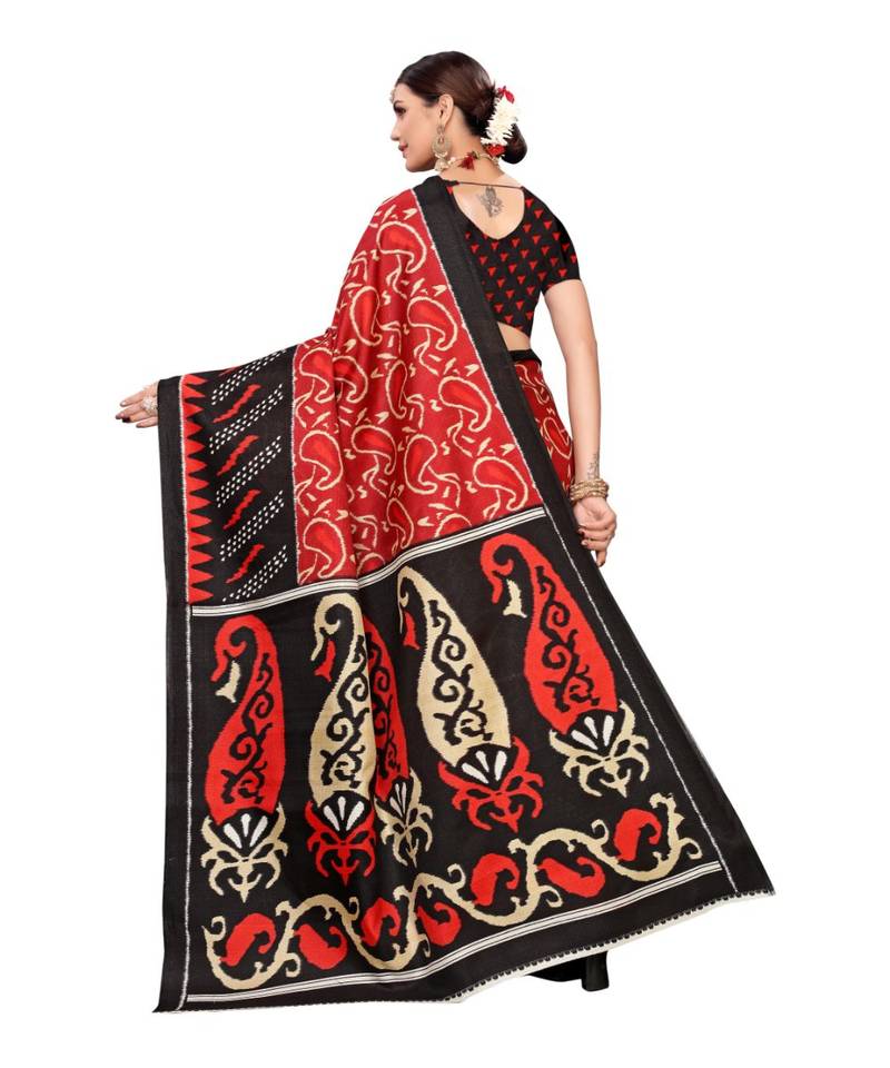 Multicolor Printed Art Silk Saree With Blouse