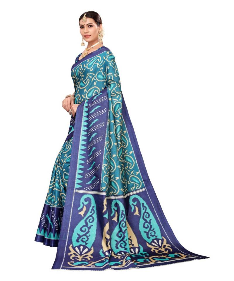 Multicolor Printed Art Silk Saree With Blouse