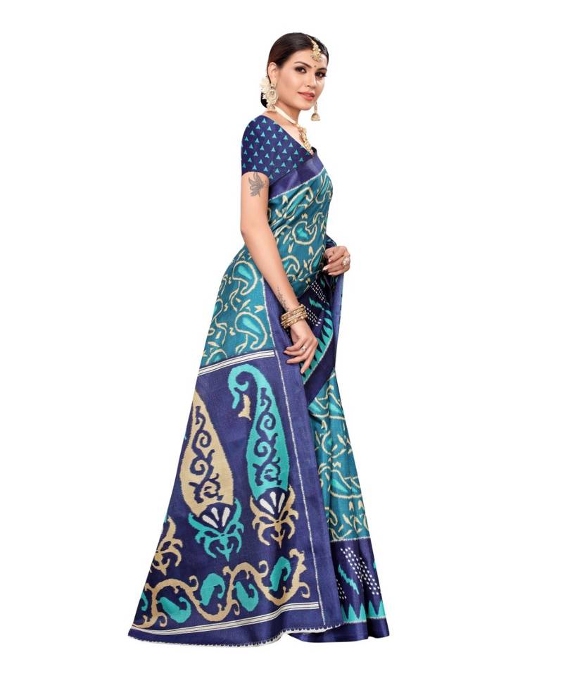 Multicolor Printed Art Silk Saree With Blouse
