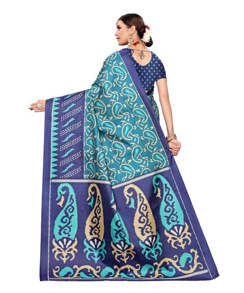 Multicolor Printed Art Silk Saree With Blouse