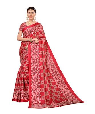 Multicolor Printed Art Silk Saree With Blouse 1
