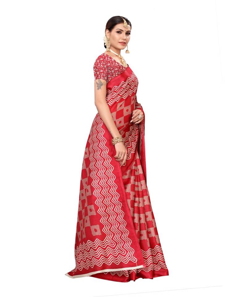 Multicolor Printed Art Silk Saree With Blouse