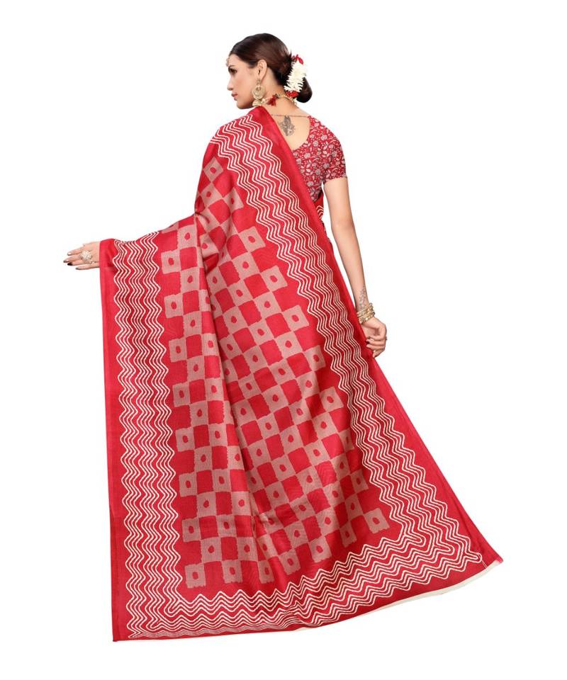 Multicolor Printed Art Silk Saree With Blouse