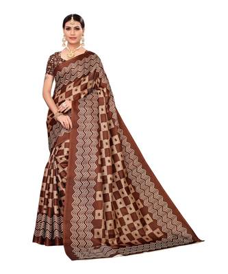Multicolor Printed Art Silk Saree With Blouse 1