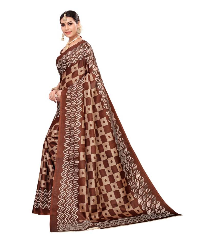 Multicolor Printed Art Silk Saree With Blouse