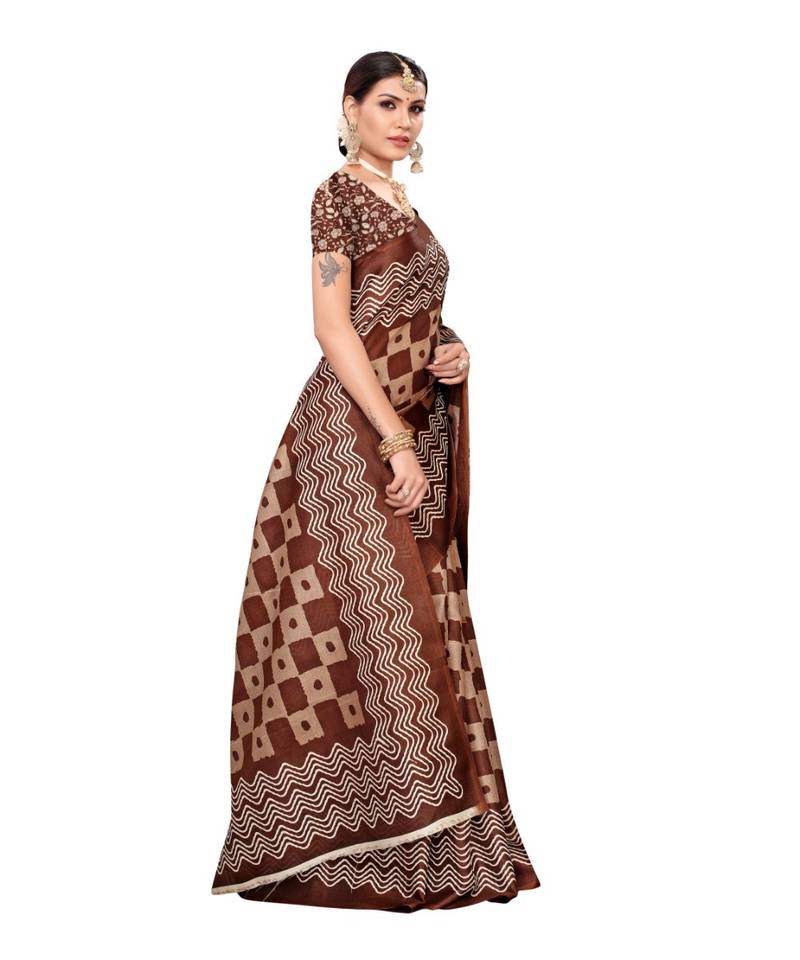 Multicolor Printed Art Silk Saree With Blouse