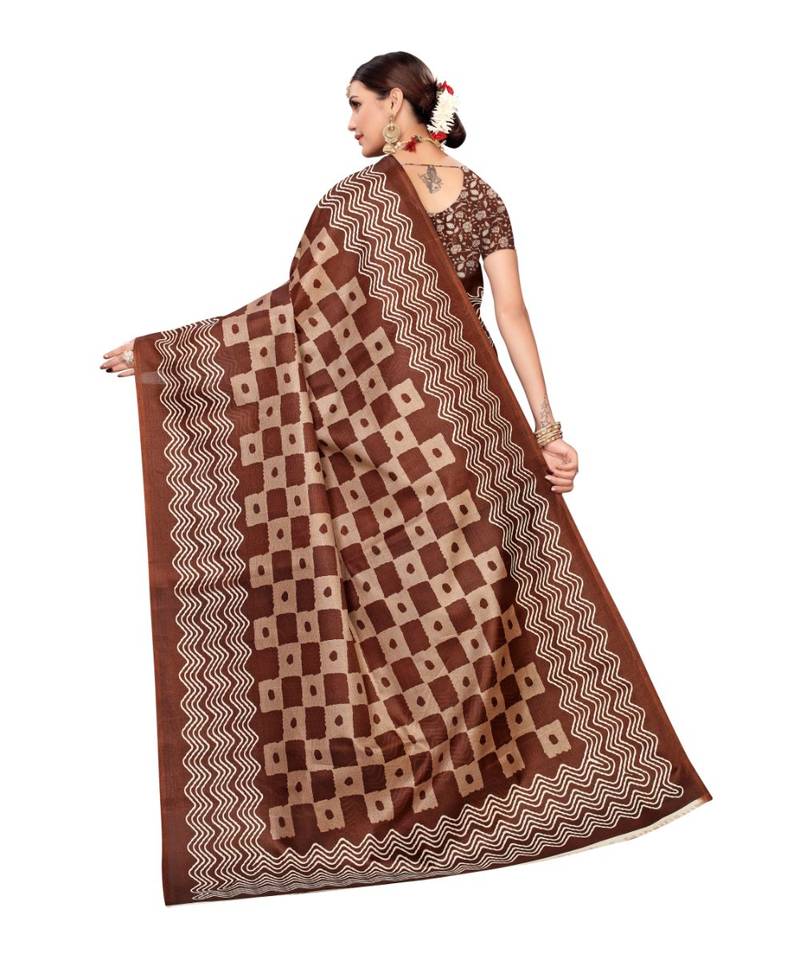 Multicolor Printed Art Silk Saree With Blouse