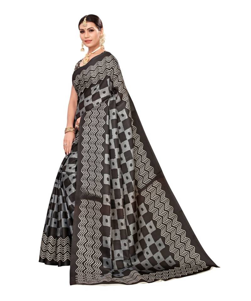 Multicolor Printed Art Silk Saree With Blouse