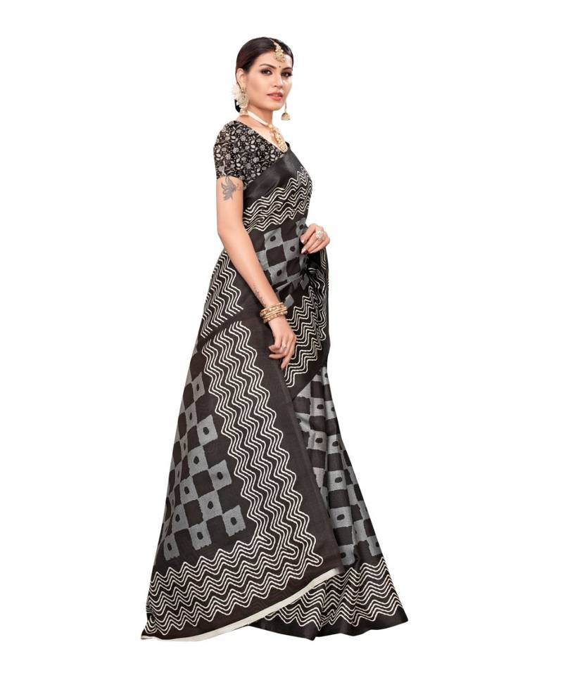 Multicolor Printed Art Silk Saree With Blouse