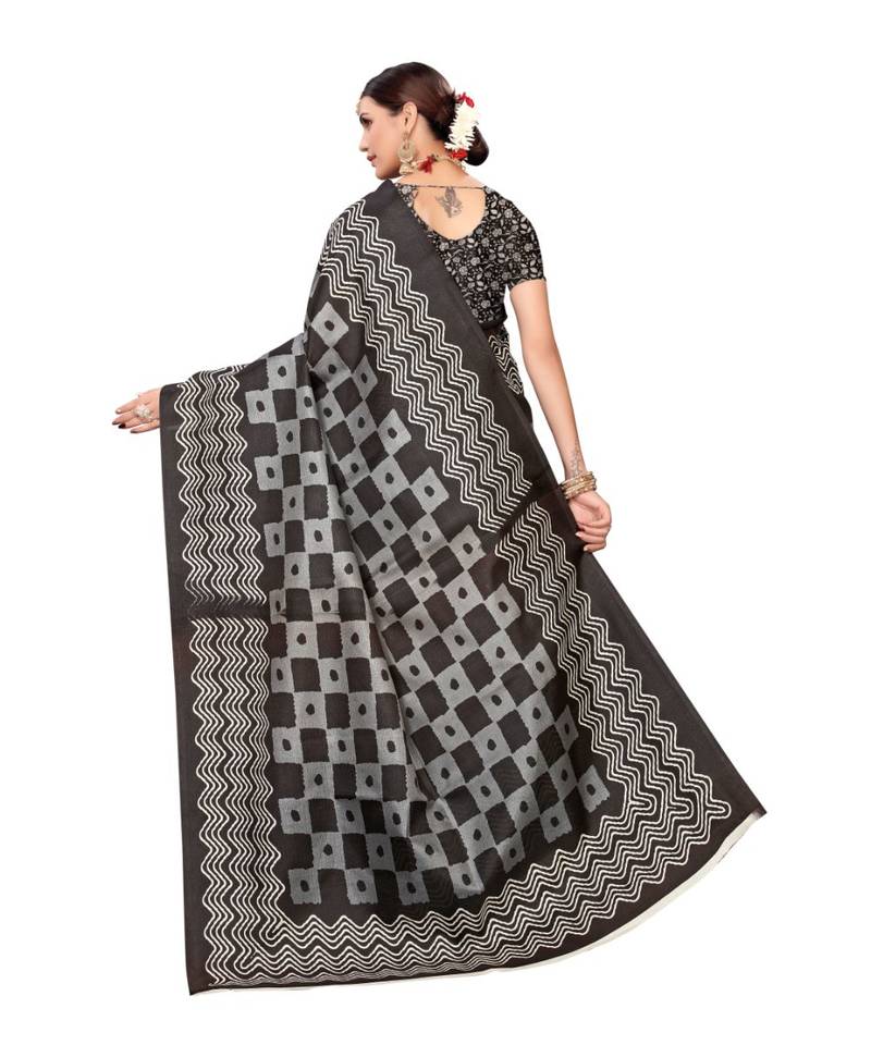 Multicolor Printed Art Silk Saree With Blouse