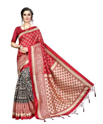 Multicolor Printed Art Silk Saree With Blouse 1