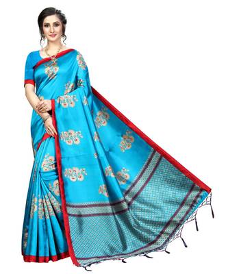 multicolor Printed Art Silk saree with blouse 1