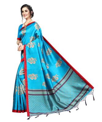multicolor Printed Art Silk saree with blouse 3