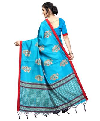 multicolor Printed Art Silk saree with blouse 4