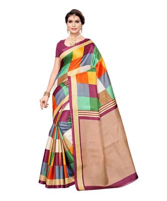 multicolor Printed Art Silk saree with blouse 1