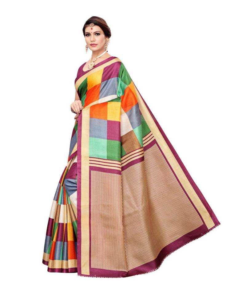 multicolor Printed Art Silk saree with blouse