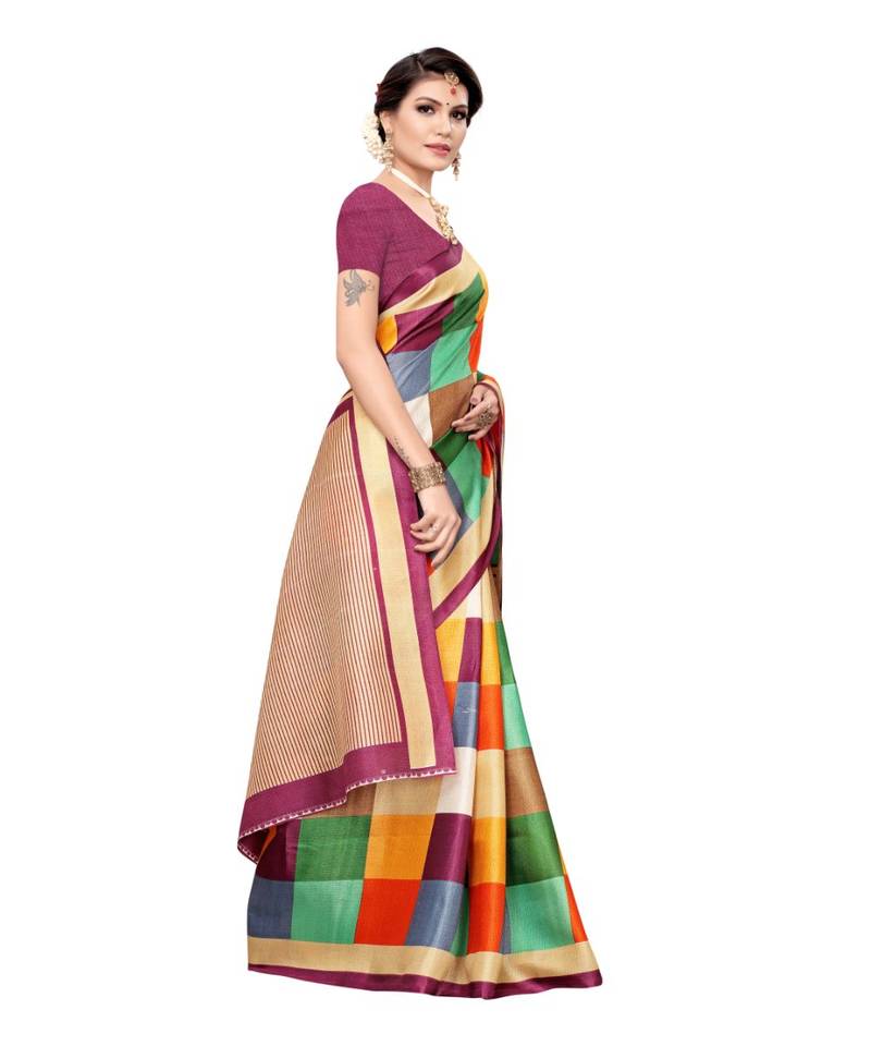 multicolor Printed Art Silk saree with blouse
