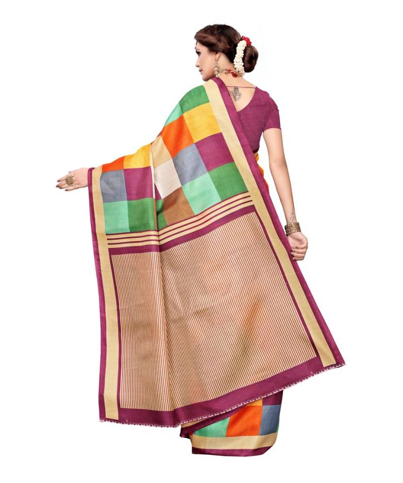 multicolor Printed Art Silk saree with blouse