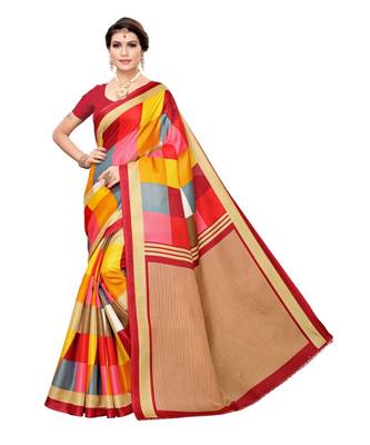 Multicolor Printed Art Silk Saree With Blouse 1