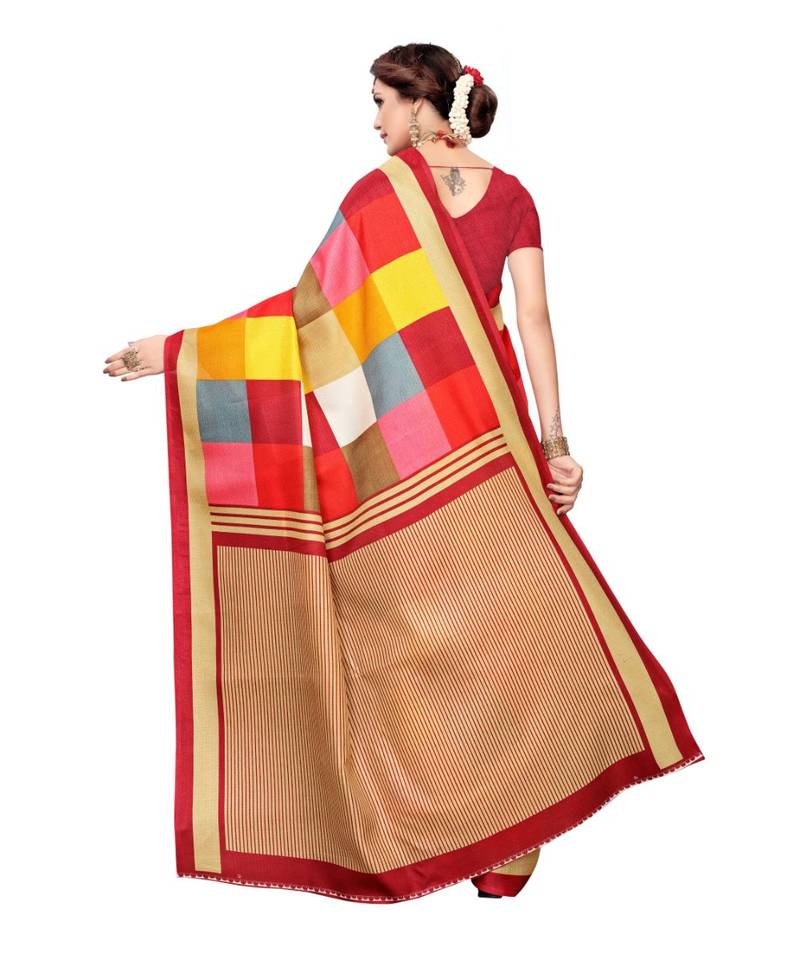 Multicolor Printed Art Silk Saree With Blouse