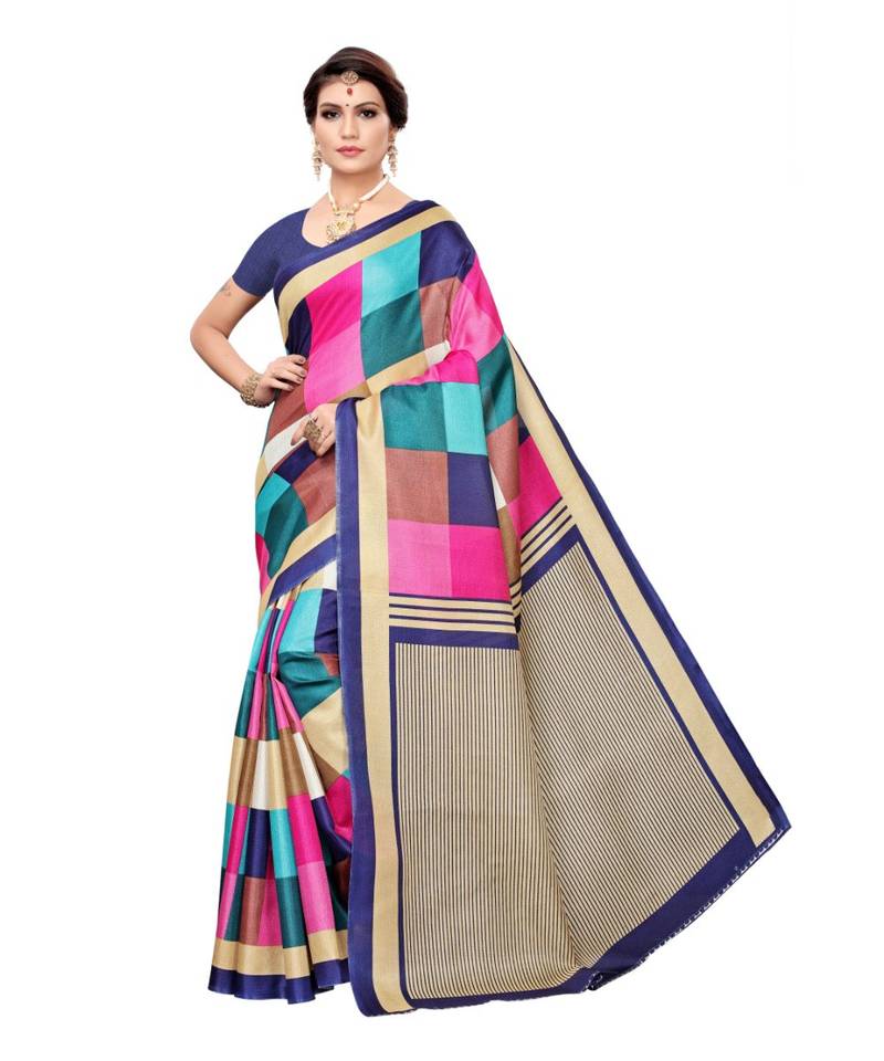Multicolor Printed Art Silk Saree With Blouse
