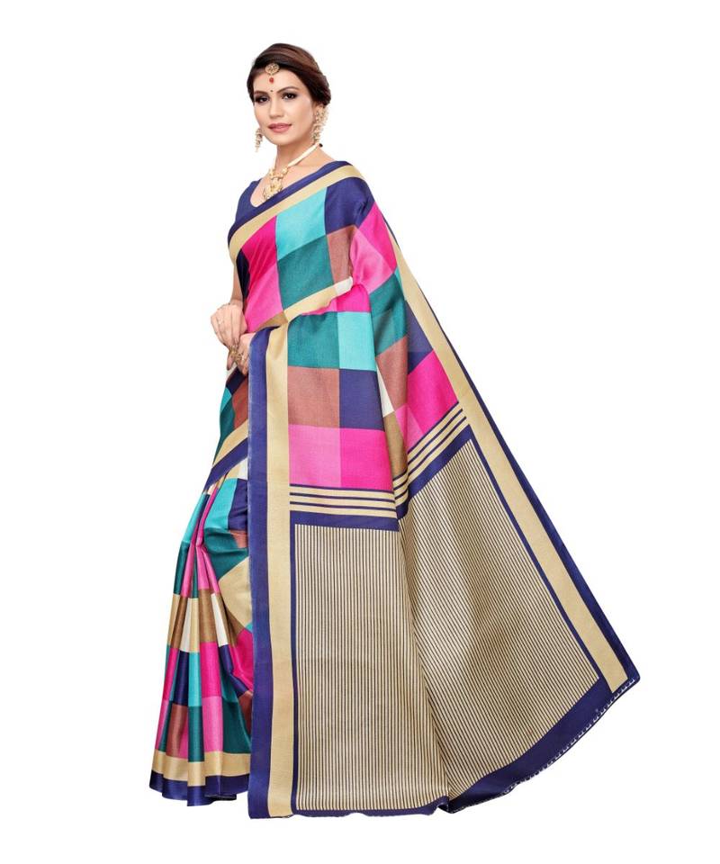 Multicolor Printed Art Silk Saree With Blouse