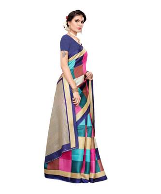 Multicolor Printed Art Silk Saree With Blouse 3