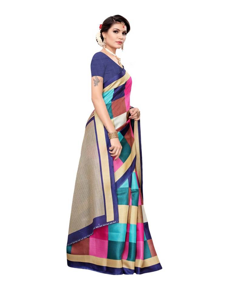 Multicolor Printed Art Silk Saree With Blouse