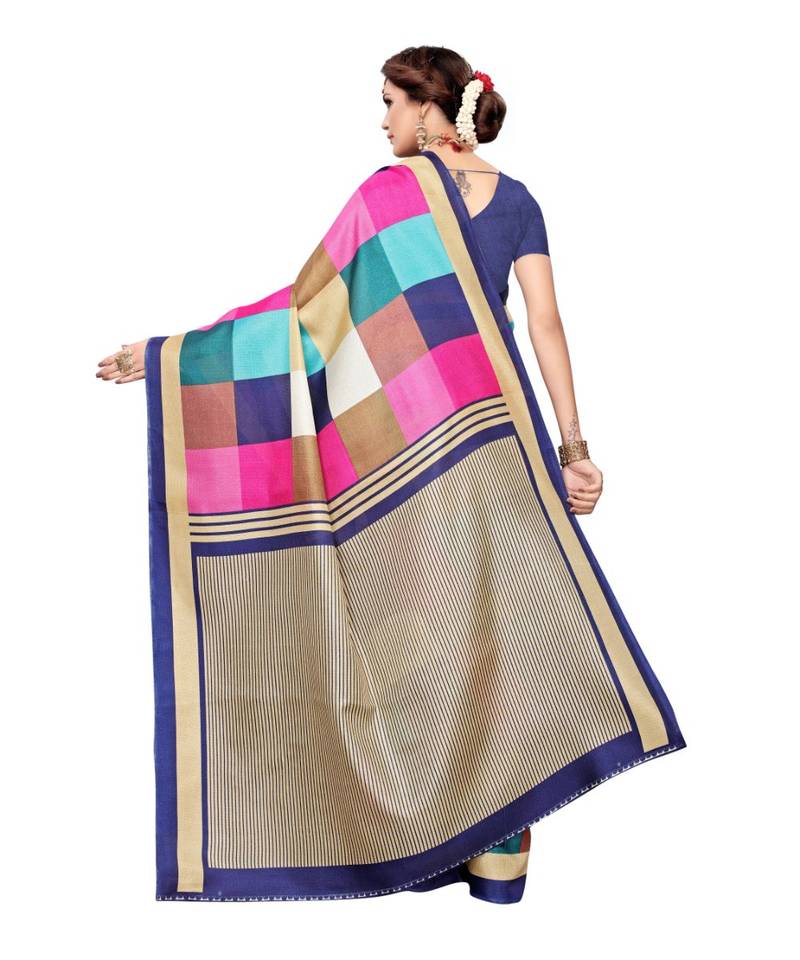Multicolor Printed Art Silk Saree With Blouse