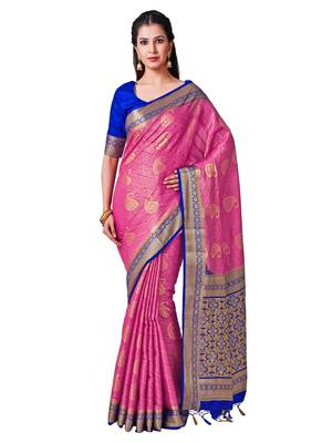 Pink Woven Art Silk Saree With Blouse 1