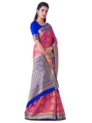 Pink Woven Art Silk Saree With Blouse 2